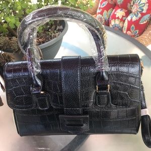 Alligator Satchel bag Pu Leather Crossbody Black